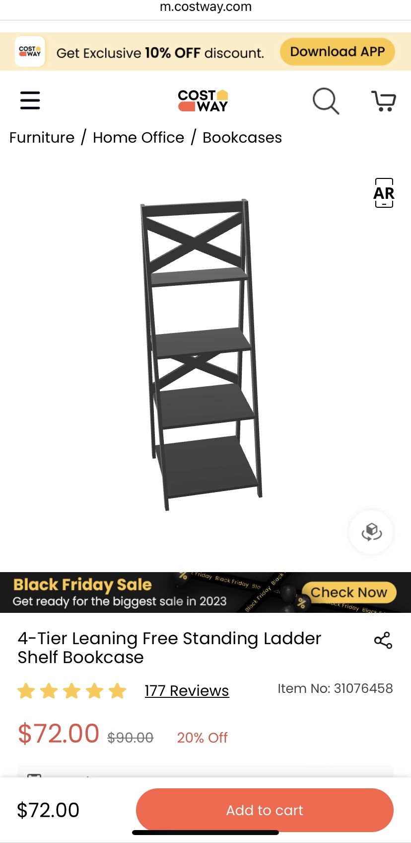 4-Tier Leaning Free Standing Ladder Shelf Bookcase