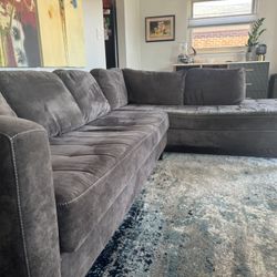 Gray Sectional  Couch Suede It Just Looks Like That