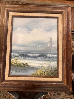 Vintage Signed Lighthouse Scene