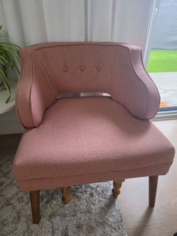 Pink Fabric Accent Chair with Wood Legs