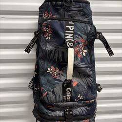 Colorful Travel Floral Polyester Carry On Backpack Blue Multicolor Adjustable
