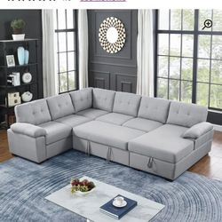 7 Seat L Sectional Sofa Couch With Pull Out Bed And Storage New In Sealed Box 