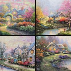 Thomas Kinkade 1000 Piece Jigsaw Puzzle Collection Multi Pack (4) Completed