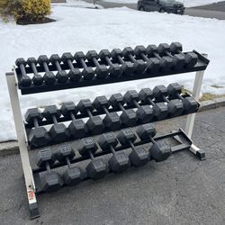 🏋️‍♂️ 1,225 lb Cast-Iron Hex Dumbbell Set + Commercial YORK 3-Tier Rack 🏋️‍♀️