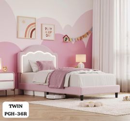 Twin Upholstered Platform Bed with LED Headboard