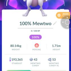 Mewtwo 100% Pokemon Go Trade If You Can Spoof To Me 