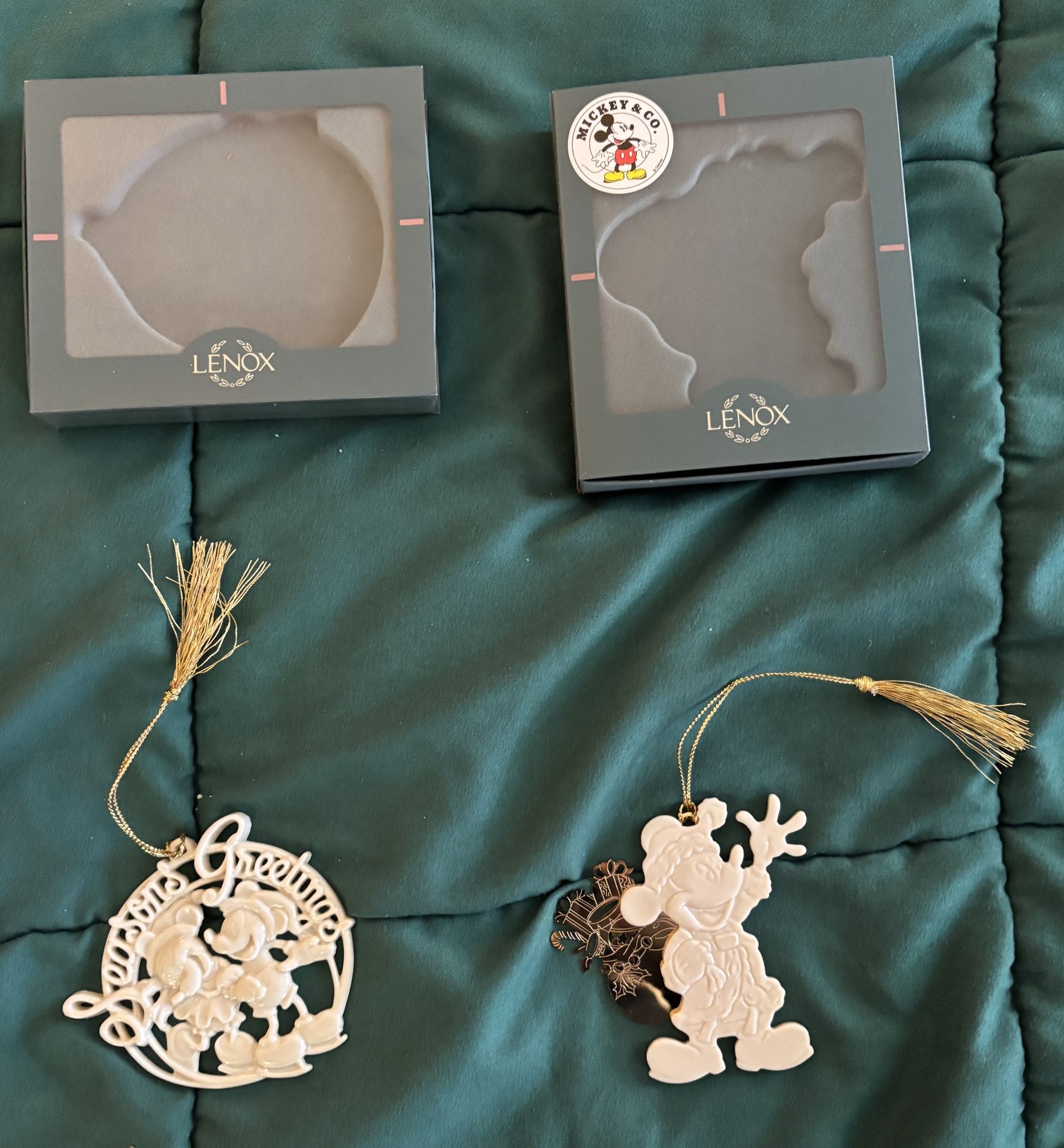 Vintage Lenox China Mickey & Minnie Seasons Greetings & Santa Mickey Ornament