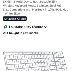 seenda Bluetooth Keyboard and Mouse for Mac, SKM64-2 Multi-Device Rechargeable Slim Wireless Keyboard Mouse Stainless Steel Full Size, Compatible with