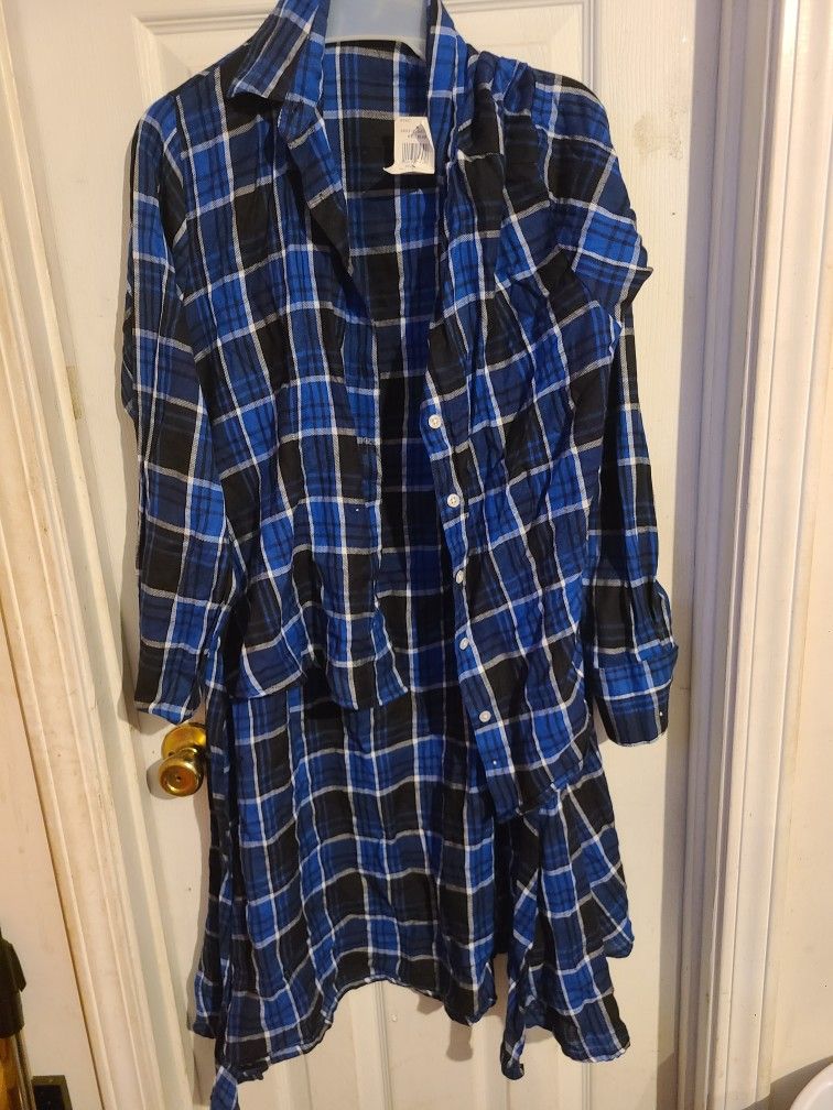 Blue Plaid HI Low Shirt 2X