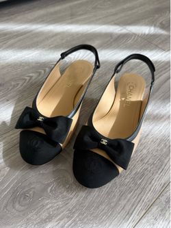 Chanel CC Logo Bow Grosgrain Slingback Ballerina Flats Size EU 37