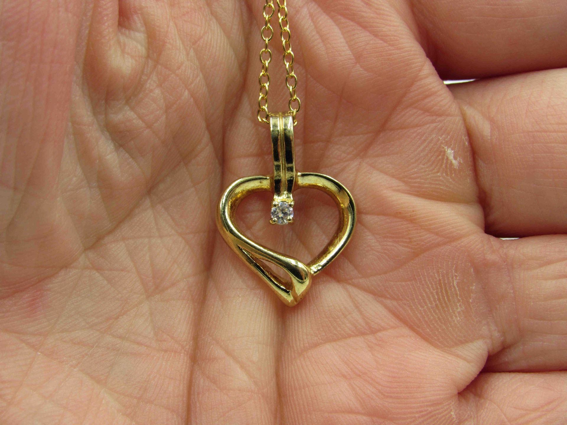 18" Sterling Silver CZ Diamond Heart Pendant Necklace Vintage Minimalist Everyday Simple Beauty Statement Unique Pretty Cute Special