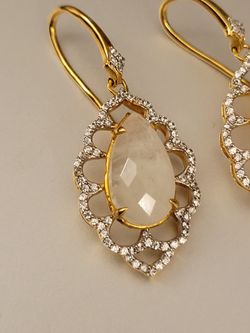 Rainbow Moon Stone with White Zircon Earring in Sterling Silver Rose Gold Rhodium