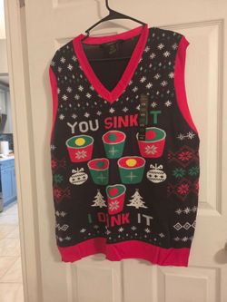 Ugly Christmas Sweater Vest XL Beer Pong