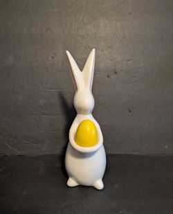 Bunny Ceramic Figure with Yellow Egg Easter or Home Decor