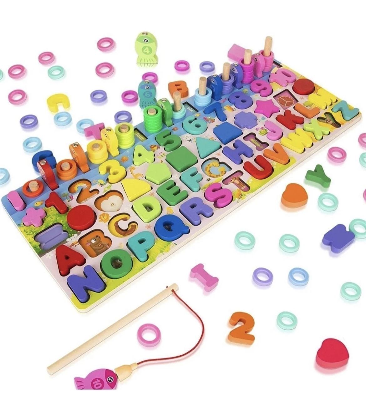 Wooden Magnetic Puzzles For Toddlers, 5 in 1 Color Alphabet Shape Number Sorting