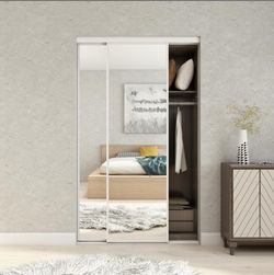 JUBEST Mirrored Closet Door 48 x 80, One Side Mirror Door with Top & Bottom Track Kits, Full Length