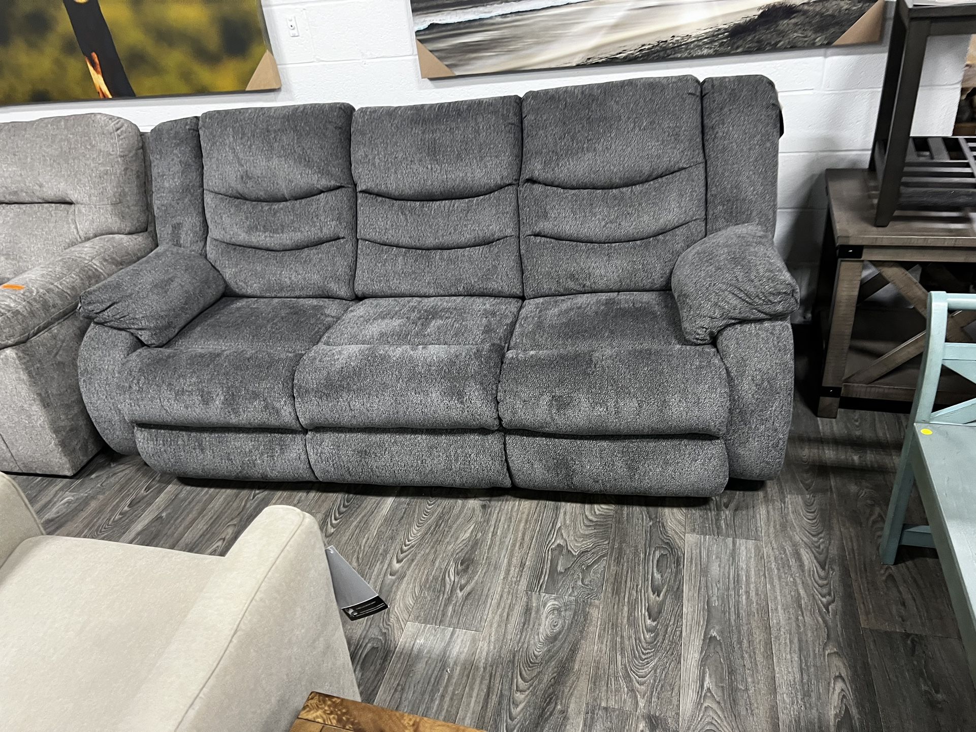 Fluffly Gray Manual Recliner Sofa Loveseat Recliner