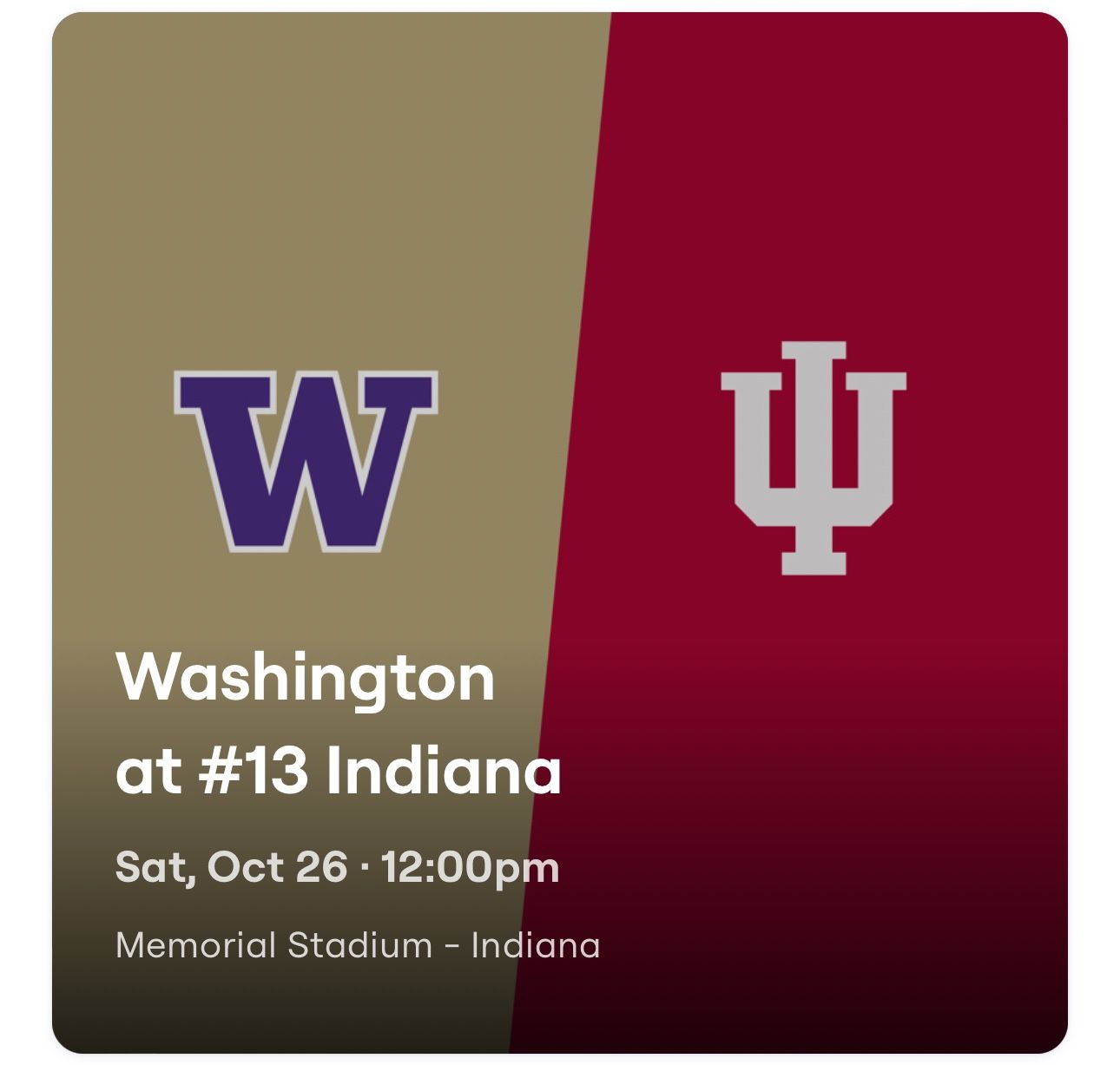 4 - Indiana Vs Washington Football Tickets