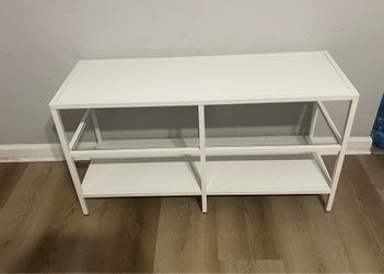 Modern White TV Stand / Media Console with Glass Shelf – Great Condition