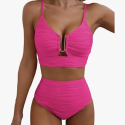 Herseas 2 Piece Bikini Set U-Wire Cutout Popular Swimsuit High Waisted Textured 2026 Summer Beach Swim Bathing Suits