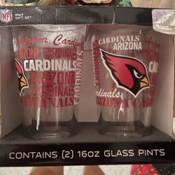 2- Arizona Cardinals 16oz Pint Glasses- BRAND NEW