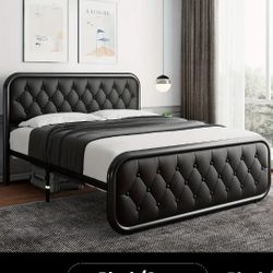 Queen Size Black Leather Platform Bed Brand New 