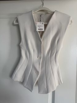 Zara Cream Structured Button-Front Vest