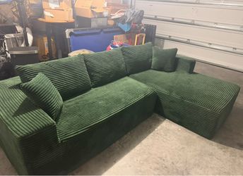 Green Corduroy Sectional Sofa with Chaise