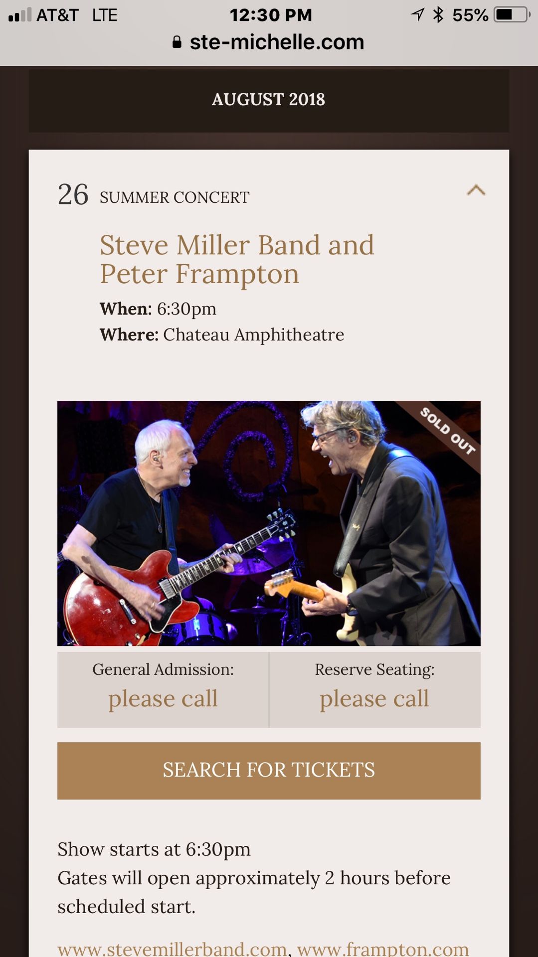 (One ticket) to Steve Miller Band tonight at Chateau Ste Michelle