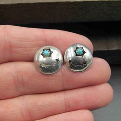Sterling Silver Tarnished Native Turquoise Stone Stud Earrings
