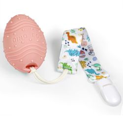 DINO EGGIE Dinosaur Egg Baby Teething Toy Rattle Teether, Made with 100% Food-Grade Silicone for Infant Boys Girls 2m+ (Coral Red) BrandNew!!!