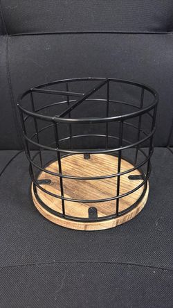 Round Wire Caddy with Wood Base