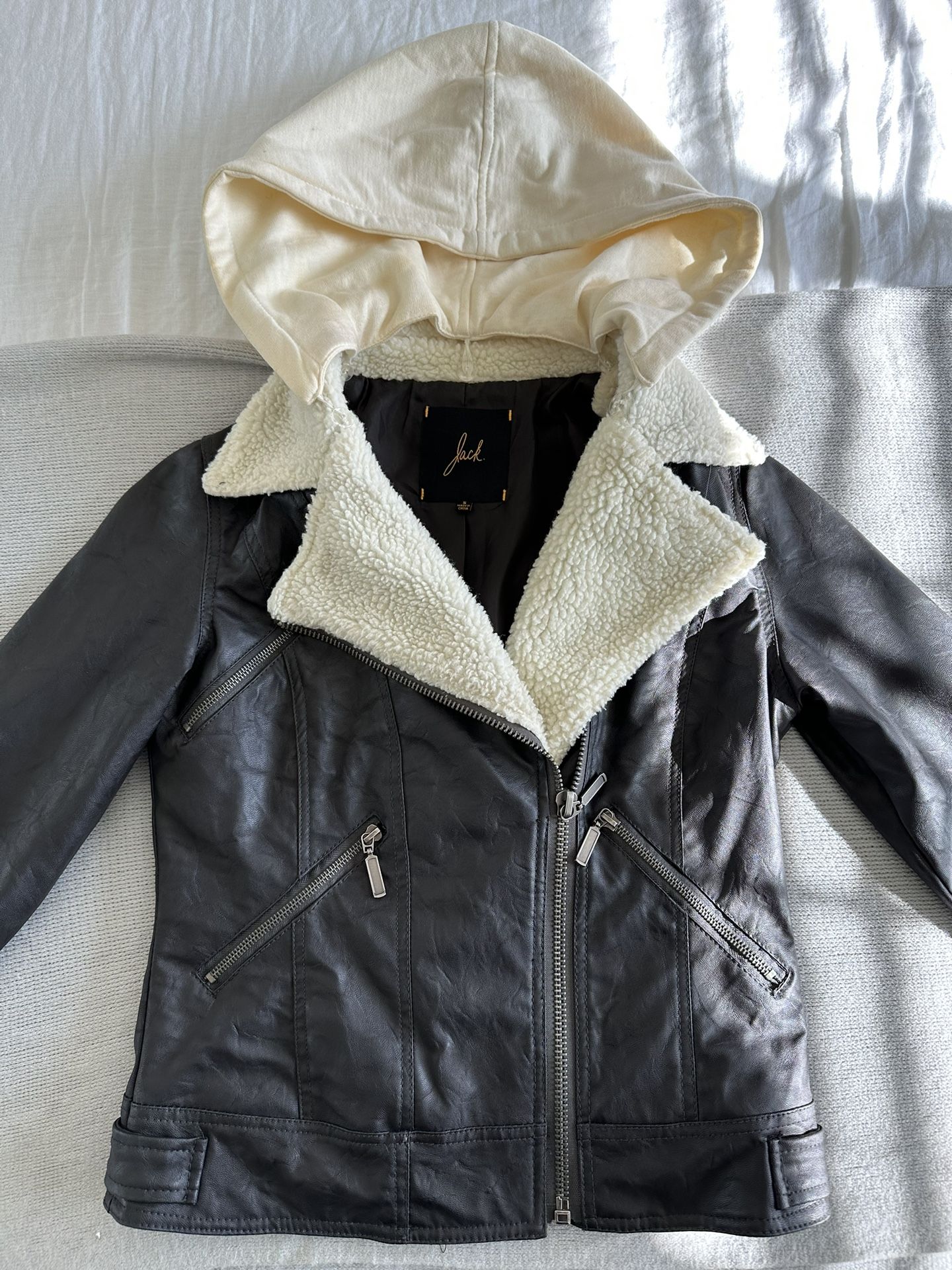 Women’s Faux Leather Sherpa Lined Bomber Jacket!