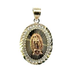Woman’s Ladies 10k Tri-Toned Rose White Yellow Gold Virgin Mary Oval Charm Pendant For Necklace GP3127676