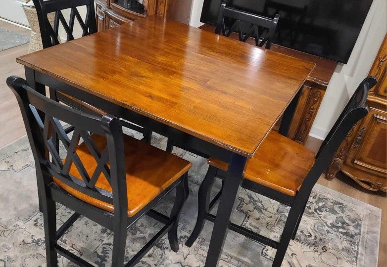 Rustic Counter Height Dining Table And 4 Bar Stool Chairs Country Style 