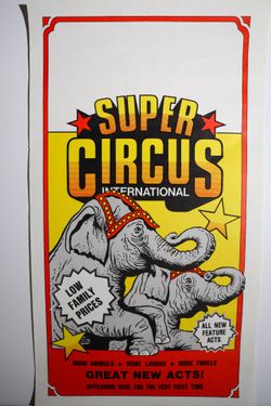 Vintage 1980s Super Circus International Poster Unused Blank Date Strip 14x22