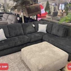 New Ashley Brand Dark Blue Or Gray Sectional Sofa Couch *Ottoman Sold Separately*