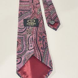 Vintage Fendi Roma Paisley Silk Tie Made in Italy Pink Blue Green Designer Necktie 1980s 100% Pure Silk