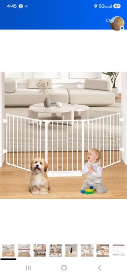 Extra Wide Baby Gate 29.4–78 Inch White Metal Dog Pet Gate with Walk Through Door