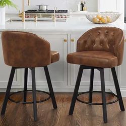 Brown Faux Leather 26 inch Swivel Barstools with Metal Frame Set of 2