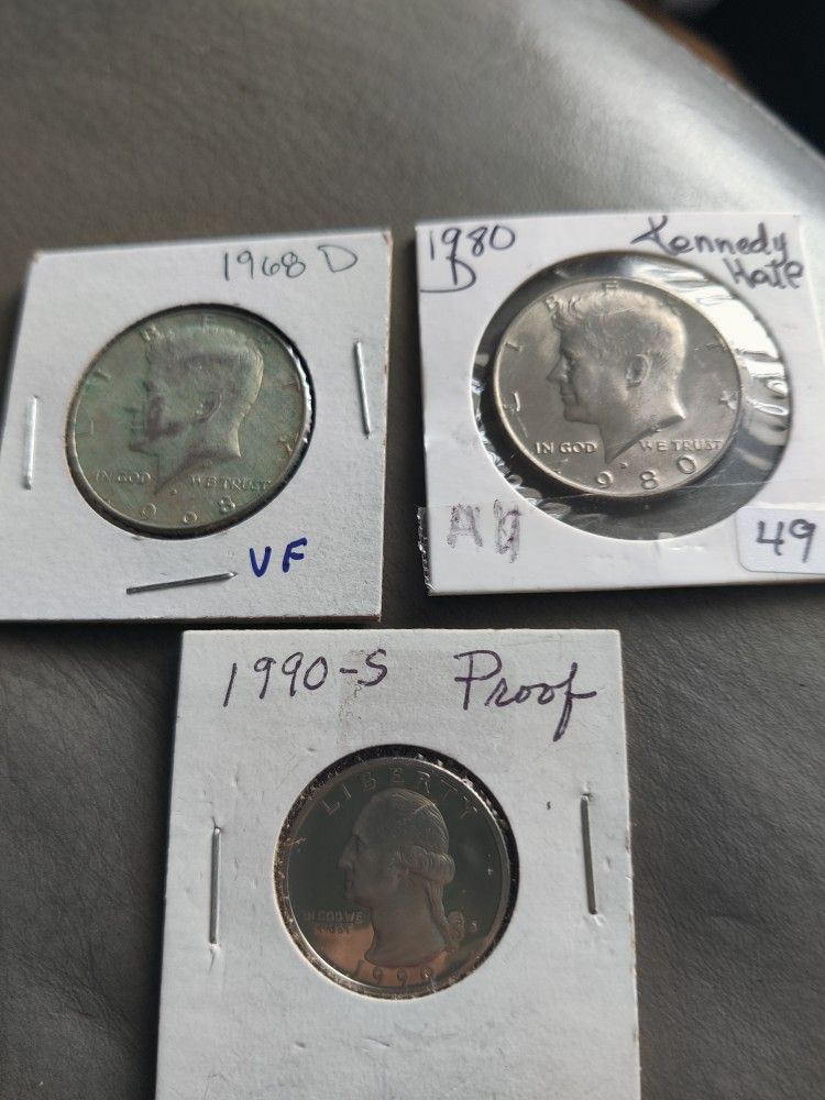 1968-D Kennedy,1980-D Kennedy,1990-S Quarter