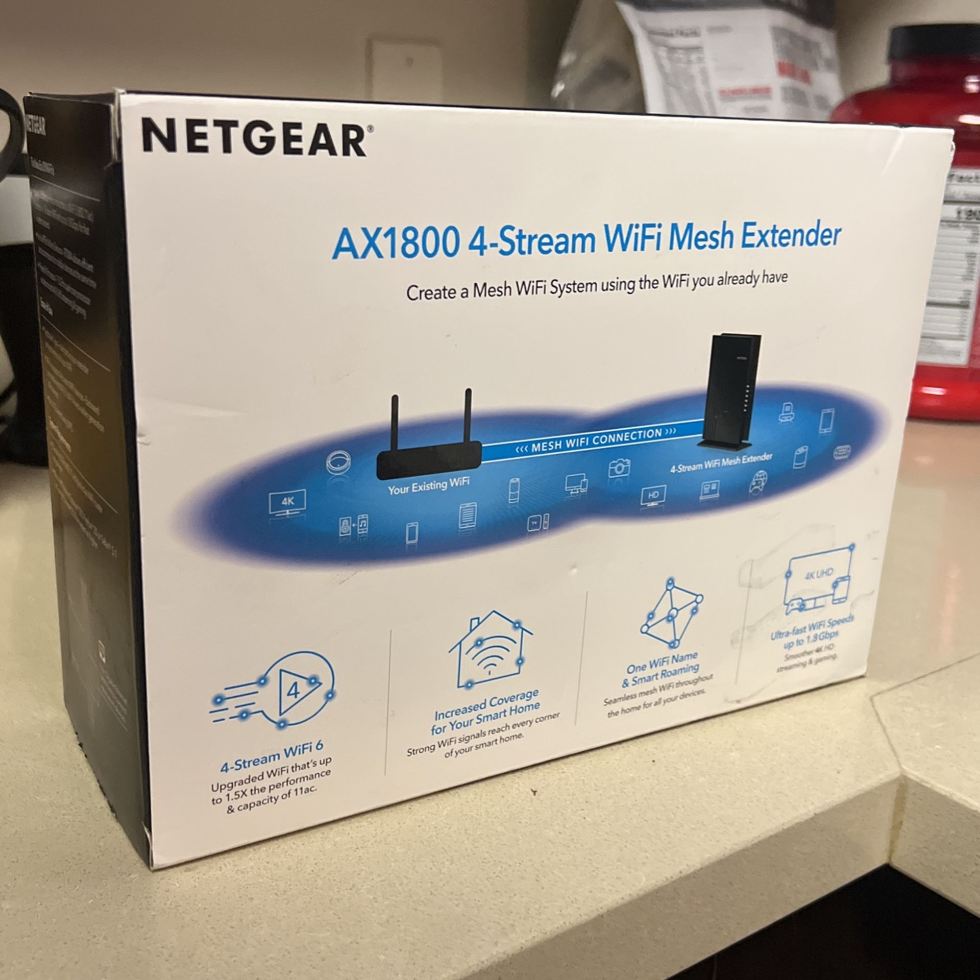 Netgear WiFi Extender (AX1800 4-stream mesh extender)
