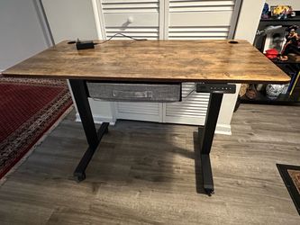 Electric Standing Desk, Height Adjustable Sit Stand Computer Table with Memory Settings, 155 LBS White Wooden Desktop for Home Office & Gaming, 23.6"x
