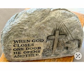 Inspirational "When God Closes One Door" Faux Stone Garden Plaque
