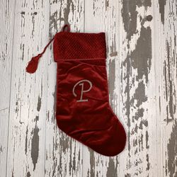 Velvety Dark Red Christmas Stocking letter P