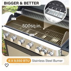 7 Burners Propane Gas BBQ Grill with Side Burner and Porcelain-Enameled Cast Iron Grates 65,800 BTU Stainless Steel Outdoor Cooking Kitchen and Patio 