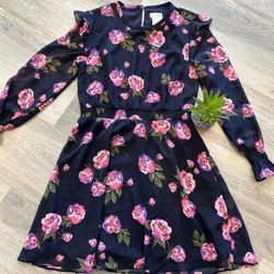 Navy Blue Pink Floral Dress