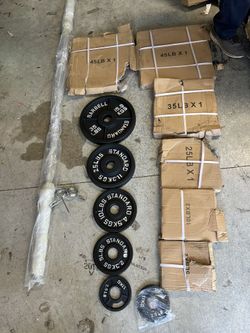 245lb Standard Olympic 2” Weight Plate Set W/ Barbell NEW