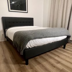 Dark Gray Upholstered Platform Bed Frame ━ Queen ♕