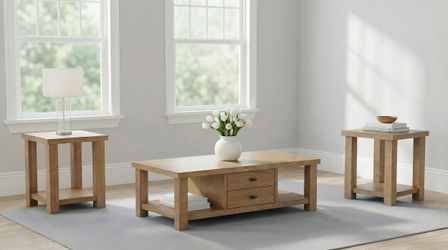 Beasley Golden Oak 3-Piece Wood Coffee Table Set